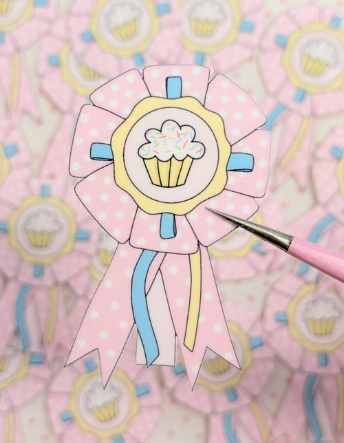 cupcake rosette ribbon sticker