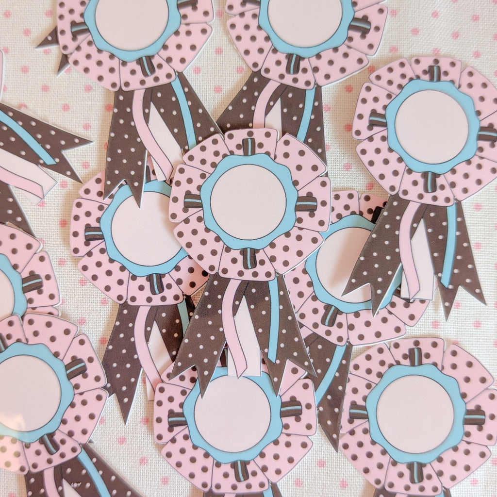 pink, brown, and turqoise rosette ribbon sticker