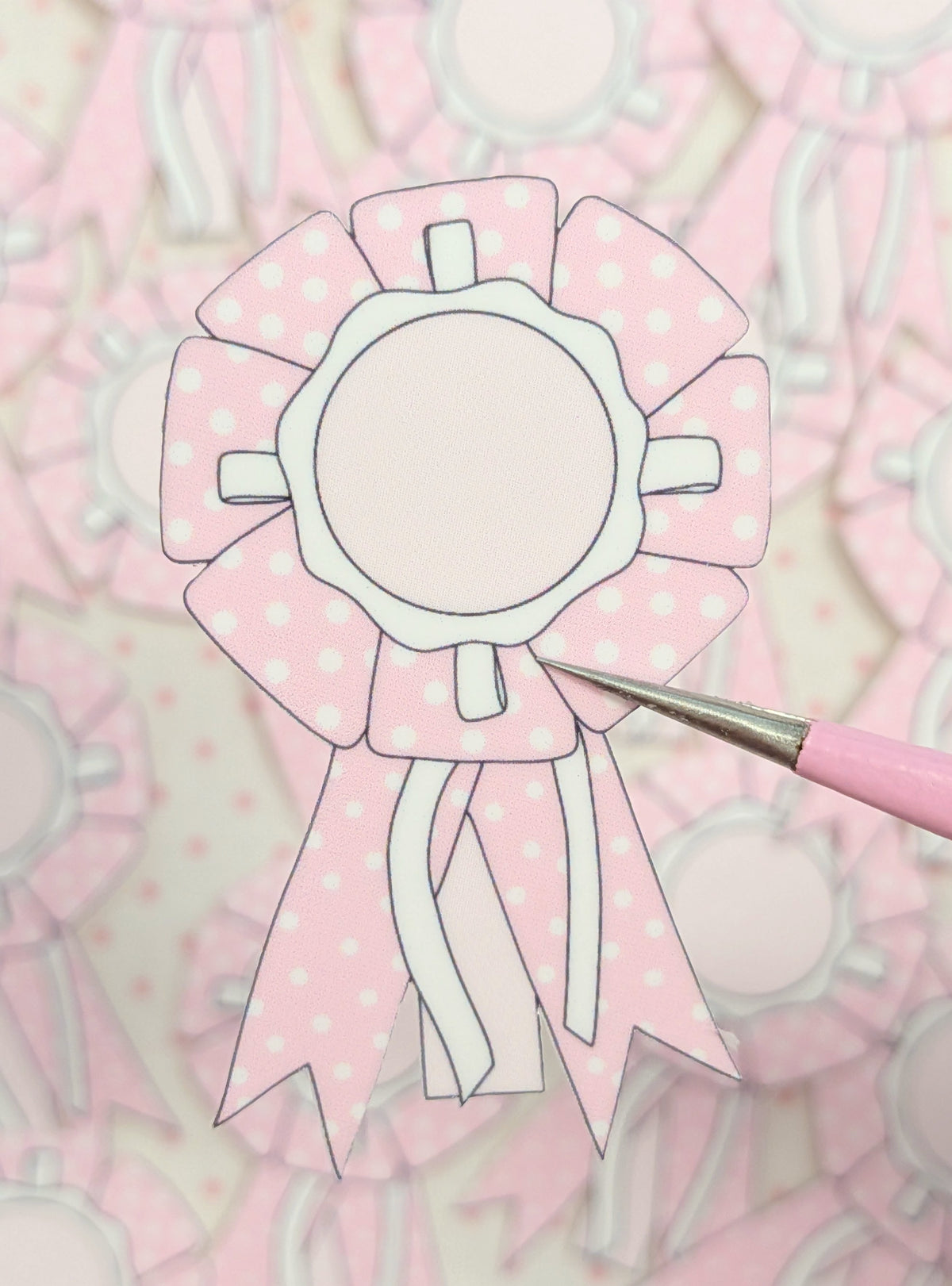 pink polka dot rosette ribbon sticker